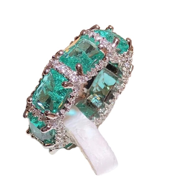 Green Pariba 925 Silver Eternity Ring - Picture 6 of 14